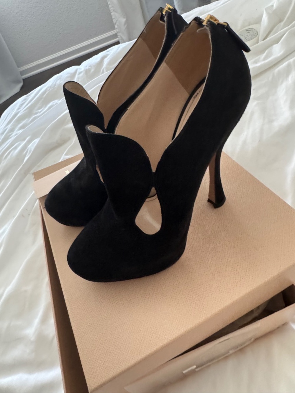 Prada black suede cut-out platform heals - Picture 6 of 6